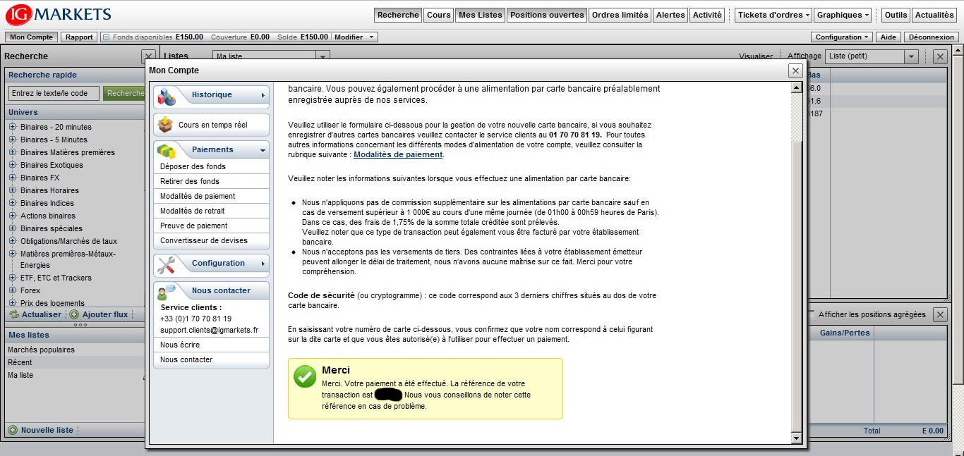 test passage ordres cfd ig markets avec tradesense credit par carte bancaire immediat 12 decembre 2011