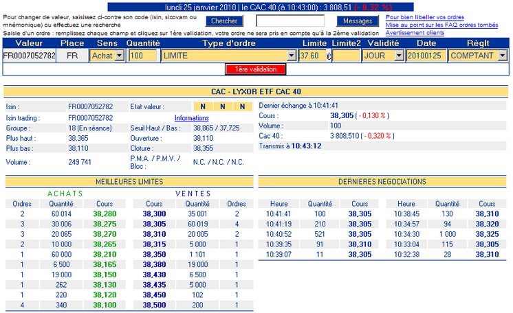 passer un ordre en bourse carnet d'ordres