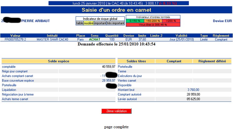 passer un ordre en bourse confirmation de l'ordre