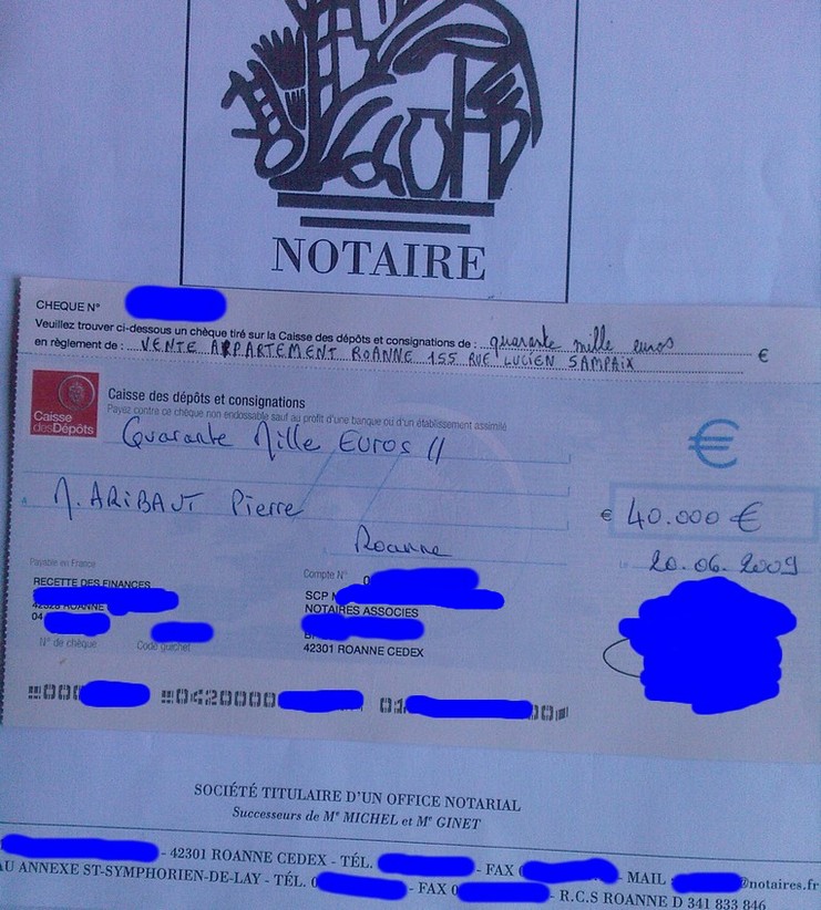 chèque du notaire
