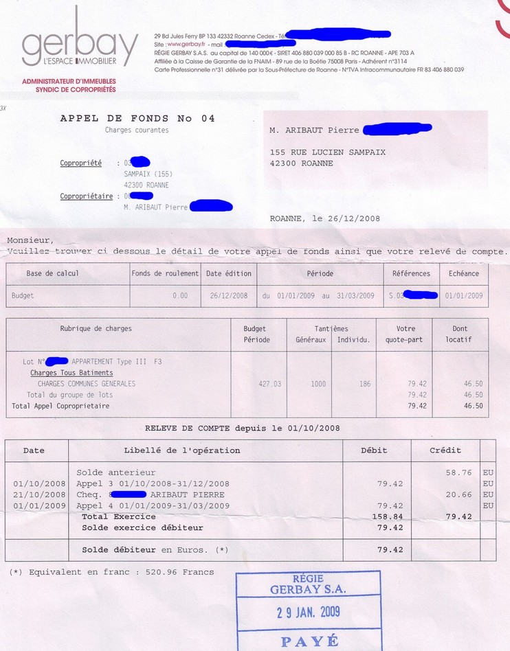 frais de copriété appartement roanne