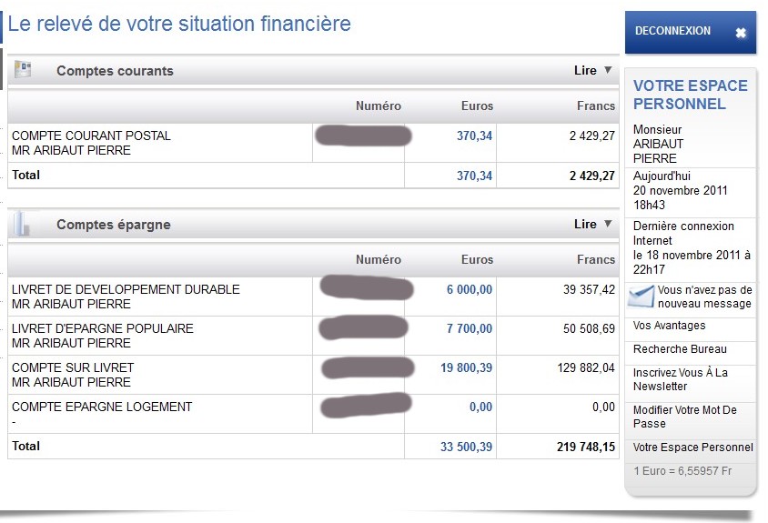 zetrader solde ccp ldd lep csl 20 novembre 2011