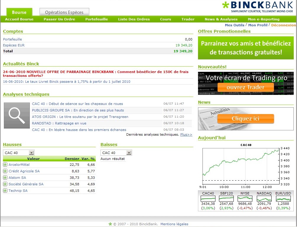 zetrader solde compte-titres binck bank 6 juillet 2010