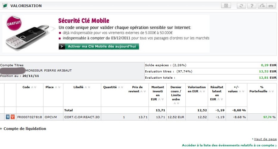 zetrader solde compte titres cortal consors 20 novembre 2011