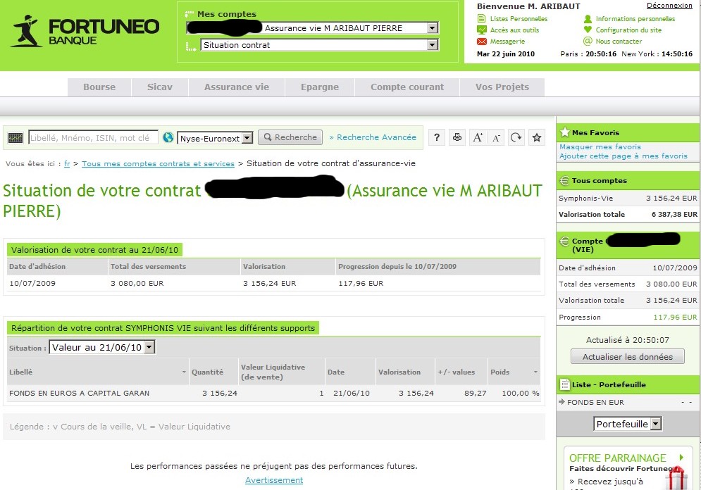 solde fortuneo assurance vie 22 juin 2010