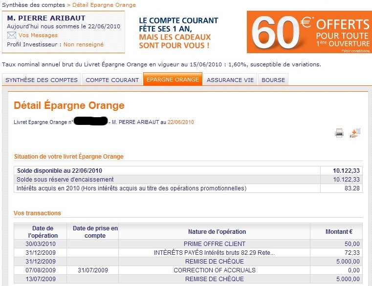 solde livret ing direct epargne orange 22 juin 2010